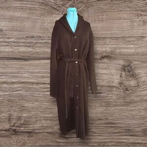 Vintage Lauren Ralph Lauren Lambswool Knit Sweater Dress Brown Button Front XL